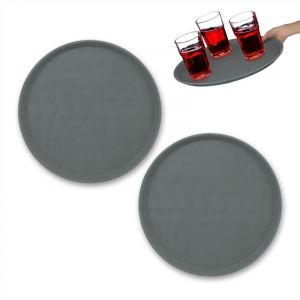 Relaxdays Plateau de Service, Lot de 2, Surface antidérapante, Design Rond, diamètre : env. 40 cm, Gris