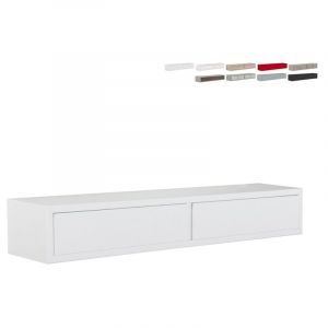 Tiroir suspendu 2 tiroirs &eacute;tag&egrave;re murale design salon moderne Domino - Blanc
