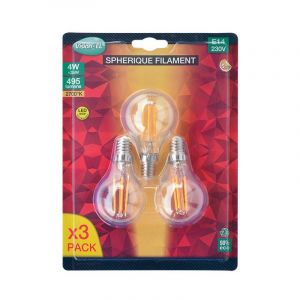 Vision-El LOT de 3 ampoules 4W LED FILAMENT (&eacute;q 35W) Culot E14 - 2700&deg;K - Boule &Oslash;45 -
