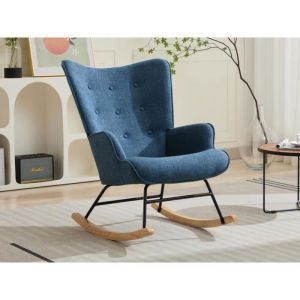 Fauteuil à bascule en tissu chiné bleu ELMINA II