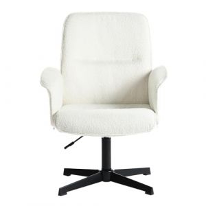 MEUBLE COSY Fauteuil Scandinave Chaise de Coiffeuse Salon Bureau Chambre Siège Pivotant Hauteur Réglable avec Accoudoir en Bouclette Blanc, 66x63x82-94cm