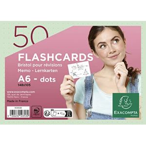 Exacompta Paquet de 50 Flashcards sous film + anneau - bristol dots perforé - Format A6 - Vert - Lot de 19