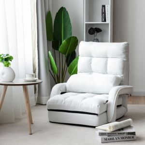Fauteuil Convertible, Canapé Lit Convertible 1 Place En Tissu Avec Oreiller,5 Positions Disponibles Blanche
