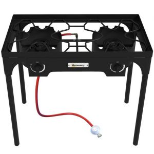 Outsunny R&eacute;chaud &agrave; gaz portable - 2 br&ucirc;leurs - 150 000 BTU/h - Noir