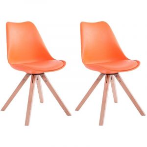 Décoshop26 Lot de 2 chaises de salle à manger scandinave simili-cuir orange pieds bois CDS10024