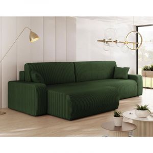 Artemisa - canapé d'angle réversible 5 places convertible avec coffre en velours côtelé - vert