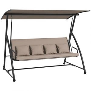 Outsunny Balancelle de jardin 3 places convertible r&eacute;glable - coussin assise dossier + 4 oreillers - dim. 218 x 120 x 168 cm - taupe
