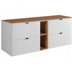 Rodan Meuble sous lavabo 140 cm - Blanc Mat - Armoires de Salle de Bains - Meubles de Salle de Bains - Vasque Sous-meuble - Plan de Travail Marron