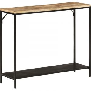VidaXL Table Console, Table d'Entrée avec Étagère, Table d'Appoint, Bout de Canapé, Meuble de Salon, Bois de Manguier Massif Brut et Fer