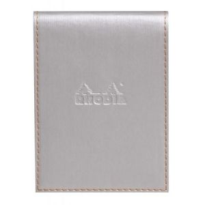 Rhodia 128201C - Porte-bloc rama silver format 9,5 x 13 cm  en simili cuir, avec porte-crayon + bloc N°12 ligné