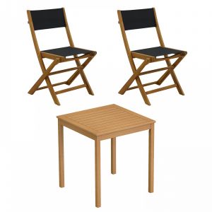 Oviala Ensemble Table Et 2 Chaises Pliantes En Textilène Et Bois D'eucalyptus Noir