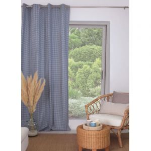 Rideau chic à carreaux bleu - 140x250cm - Bleu - Bleu