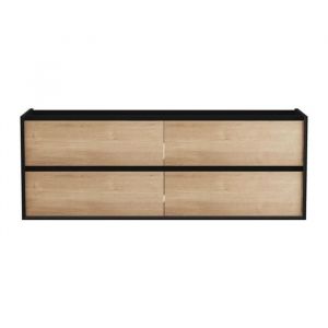 Meuble sous vasque suspendu - Coloris naturel clair et noir - 150 cm - LANNICK