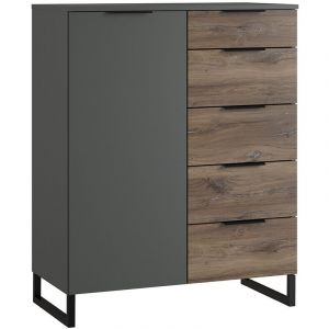 Pegane Commode meuble de rangement coloris imitation chêne /graphite - Longueur 81 x Profondeur 41 x Hauteur 102 cm