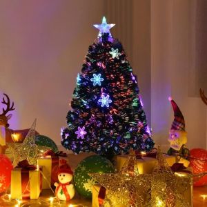 COSTWAY Arbre de Noël Artificiel Sapin de Noël LED 90 cm Feuille en PVC pour Décoration avec Support, avec Socle Neige