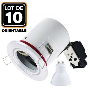 Europalamp Lot 10 Spots BBC Orientable Blanc + Ampoule GU10 5W Blanc Froid + Douille