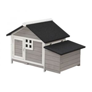 Poulailler en bois avec pondoir - 2 poules - L. 106 x P. 64 x H.71 cm - Blanc et gris - ANSER