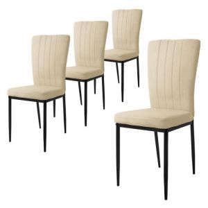 Lot de 4 Chaises de Salle à Manger, Beige, en Velours Respirant et Doux, Fauteuil Design Moderne, Dossier Ergonomique, Assise Rembourrée avec Pieds