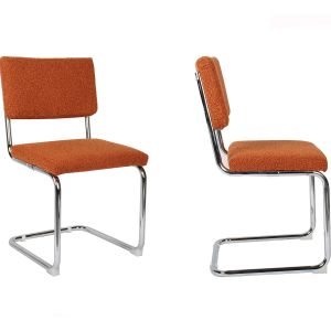 Lot de 2 chaises en tissu bouclé rouille et métal chromé