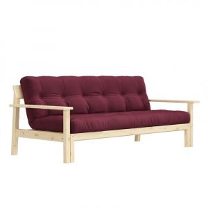 Image de Inside75 Canapé convertible futon UNWIND pin naturel coloris bordeaux couchage 130 x 190 cm. - bordeaux