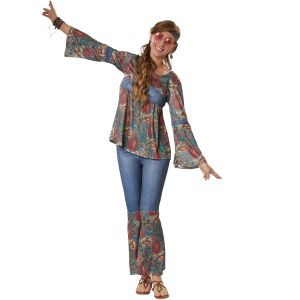 TecTake Costume hippie girl harmony - femmes taille l - multicolore - pantalon &eacute;lastiqu&eacute; avec jambes larges