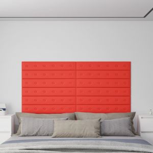 VidaXL Panneaux muraux 12 pcs Rouge 90x15 cm Similicuir 1,62 m² Rouge