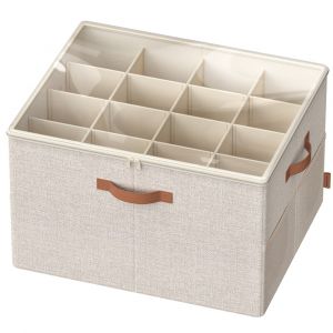 Songmics Organiseur de chaussures pour 16 paires avec poignées beige cappuccino