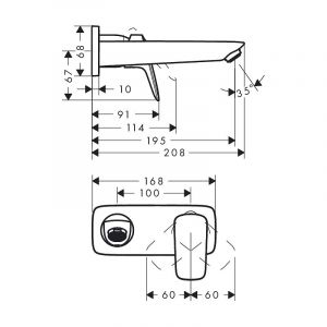 Hansgrohe Logis Set Mitigeur lavabo encastré mural Chrome Bec 195mm + Bonde à écoulement libre + Corps encastré (71220000-SET)