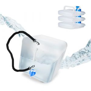 Image de Relaxdays Jerrican d’Eau Pliable, en Lot de 4, 20 litres, avec Robinet, sans BPA, Anse et poignée, Transparent/Bleu