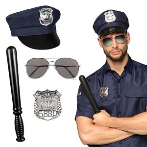 Boland Set de police adulte - Casquette, lunettes, badge et bâton - Bleu/Noir