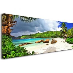 DECLINA, Tableau toile imprim&eacute;e paysage, Tableau deco photo PAYSAGE DES SEYCHELLES, 100x35 cm