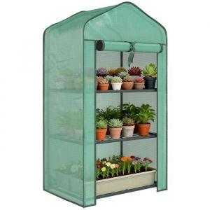 Outsunny Serre de jardin - avec &eacute;tag&egrave;res 3 niveaux - b&acirc;che renforc&eacute;e PE, ch&acirc;ssis en acier - porte zipp&eacute;e enroulable - vert