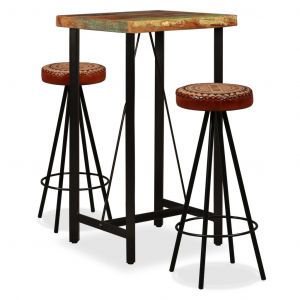 Image de VidaXL Ensemble de bar 3 pcs Bois de récupération Cuir véritable et toile