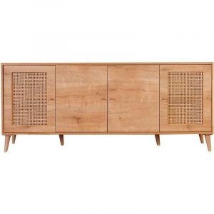 Image de Cotecosy Buffet bas 4 portes avec cannage Lodim L180cm Chêne clair - Chêne clair