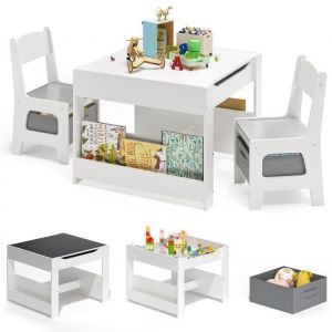 Table Enfant avec 2 Chaises 61.5 x 61.5 cm Bealife Inclus 2 Sacs de Rangement en Tissu pour Apprendre Jouer Dessiner Gris