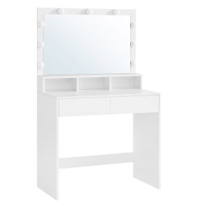 Calicosy Coiffeuse 1 tiroir, 3 niches et 1 miroir avec ampoules blanc - H140 cm