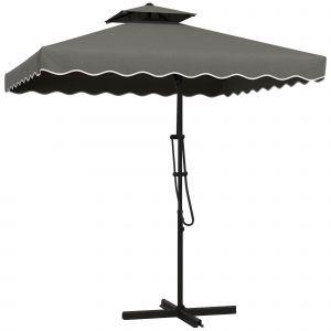 Outsunny Parasol flottant avec bord décoratif et toit de ventilation - 2,4 x 2,4 x 2,65 m - Gris foncé