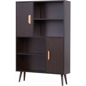 Image de Homcom Bibliothèque scandinave 4 niches + 2 placards avec étagère dim. 80L x 24l x 123H cm pieds effilés inclinés bois massif