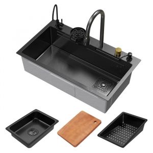 Ml-design - vier Multifonction Inox 80x46 cm Anthracite, Évier de Cuisine Encastré Rectangulaire, avec Robinet avec Douchette Extractible