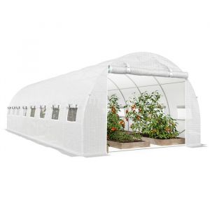 Image de Outsunny Serre de jardin tunnel 24m&sup2; 8L x 3l x 2H m - 16 fen&ecirc;tres Porte zipp&eacute;e enroulable acier galvanis&eacute; b&acirc;che PE Blanc