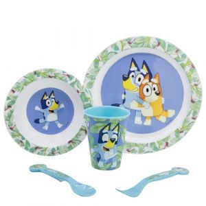 Stor Ensemble de vaisselle pour enfant réutilisable et adapté au micro-ondes composé d'un gobelet, d'une assiette, d'un bol et de couverts de Bluey, multicolore, Estándar, Décontracté