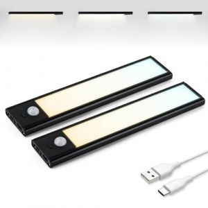 Image de Brendz Led Armoire Detecteur Mouvement Reglette Led Rechargeable USB-C Led Dressing Lampe de Placard Dimmables 2x20cm Noire