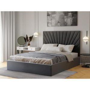 Lit coffre 140 x 190 cm RILIODA Velours Gris