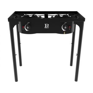 Project R&eacute;chaud &agrave; Gaz 2 Feux 9KW 4 pieds Bruleurs en fonte Modulable en 3 Hauteurs - Cuisine Ext&eacute;rieure 74.5 x 40 x H80cm Allumage Piezo