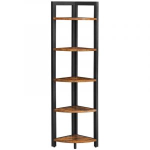Étagère d'angle à 5 niveaux bibliothèque du coin meuble de rangement polyvalent porte-plantes pour salon chambre bureau style industriel marron