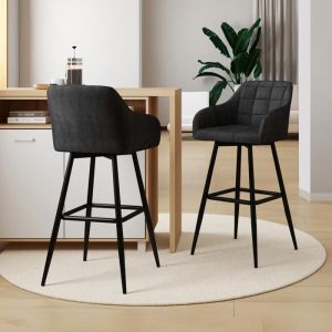 Idmarket Lot de 2 tabourets de bar mady avec accoudoirs en velours gris foncé