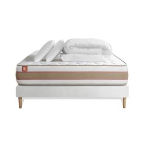 Image de Pack prêt à dormir matelas LE DÉLICAT 140x190 Ressorts ensac s et Mémoire de forme + sommier Blanc + 2 oreillers + couette