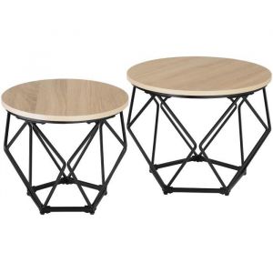 TecTake 2 tables basses Benham - Table basse de style industriel, table de salon, table de canap&eacute; - Bois clair industriel, Ch&ecirc;ne Sonoma