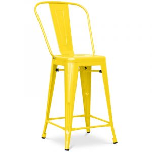 Privatefloor Tabouret de bar avec dossier - Design industriel - 60cm - Nouvelle édition - Stylix Jaune