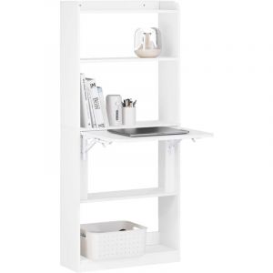 Sobuy Table d'ordinateur rabattable avec étagères effet bois blanc